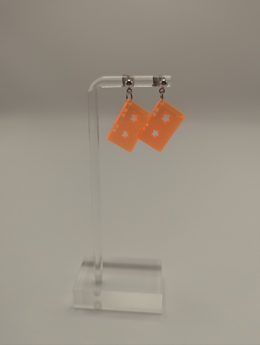 Retro Cassette Tape Acrylic Earrings in Orange
